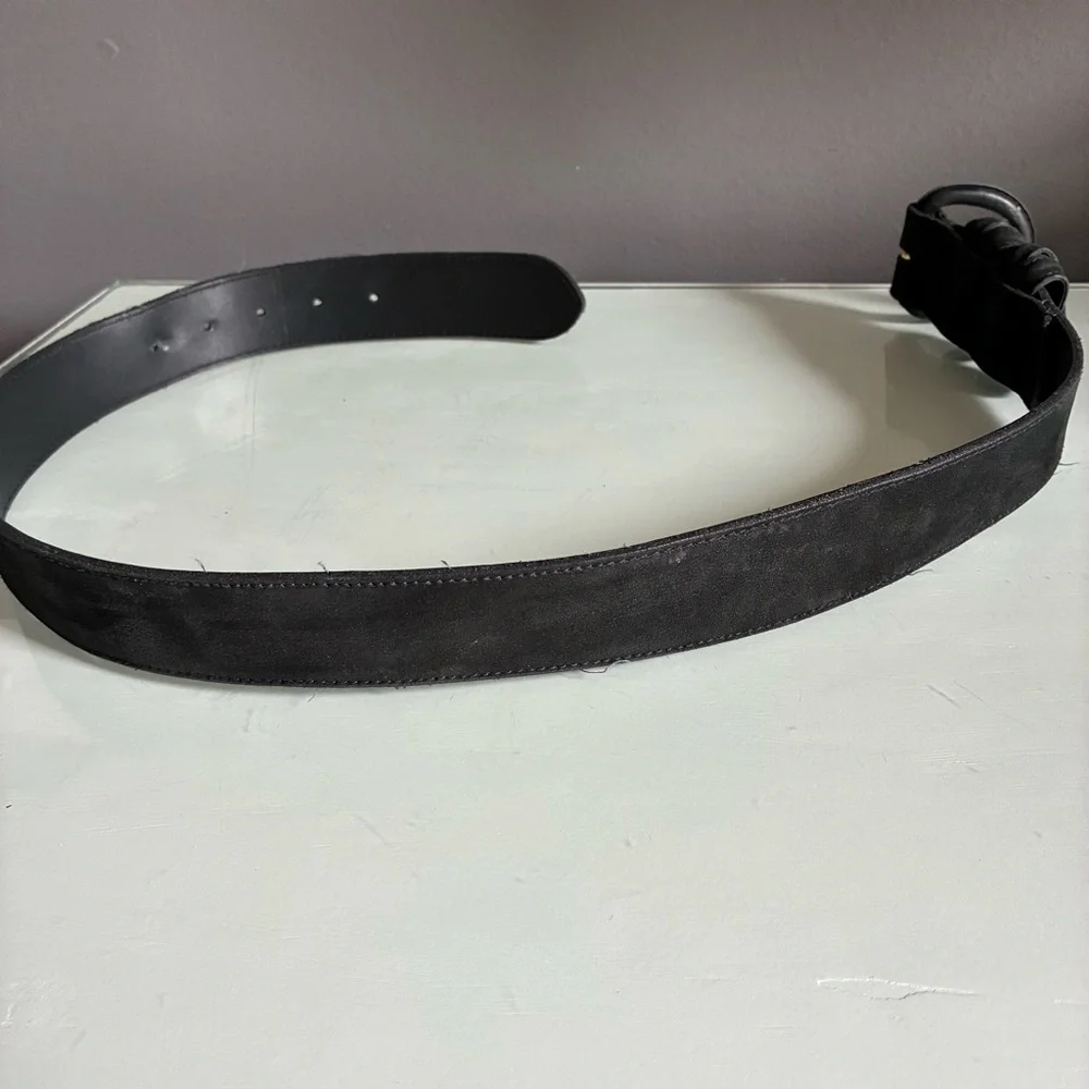 Express Black Genuine Leather Belt with Gold Lettering